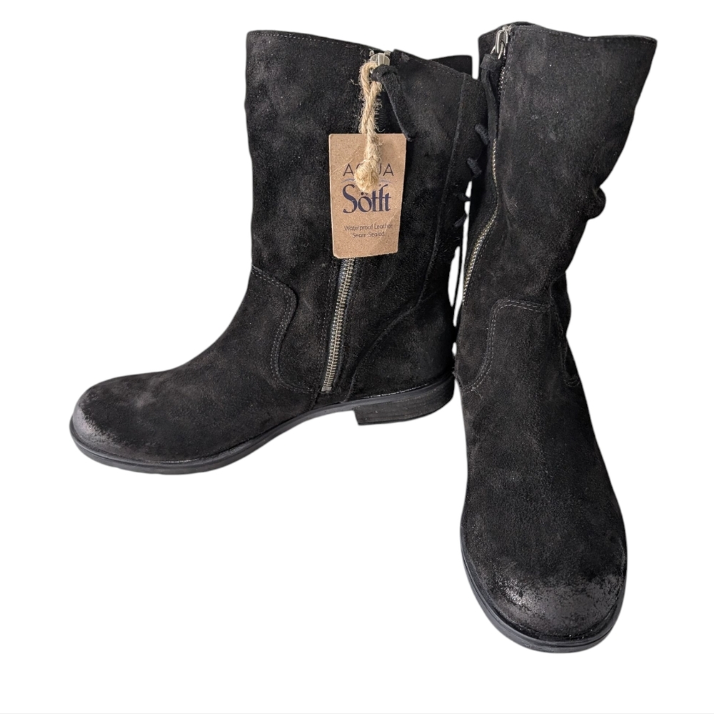 Sofft Sharnell Low Distress Black Suede Back Lace-up Boots ..Size 8.5